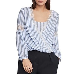 BCBGMaxAzria Striped Faux Wrap Top